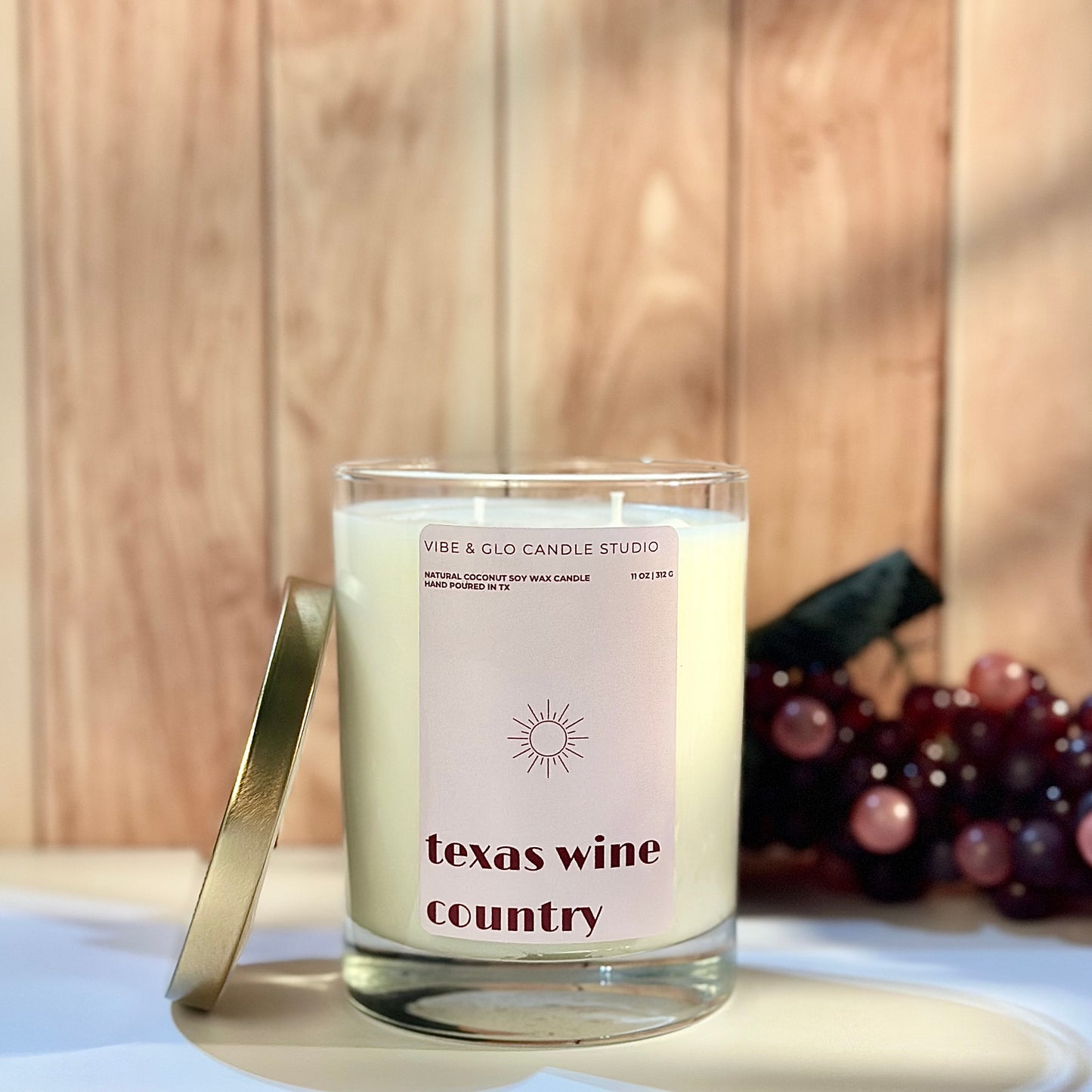 Texas Wine Country Candle - Double Wick | Coconut Soy Wax | Tempranillo | Apricot | Fig | Cedarwood | Oak Scent