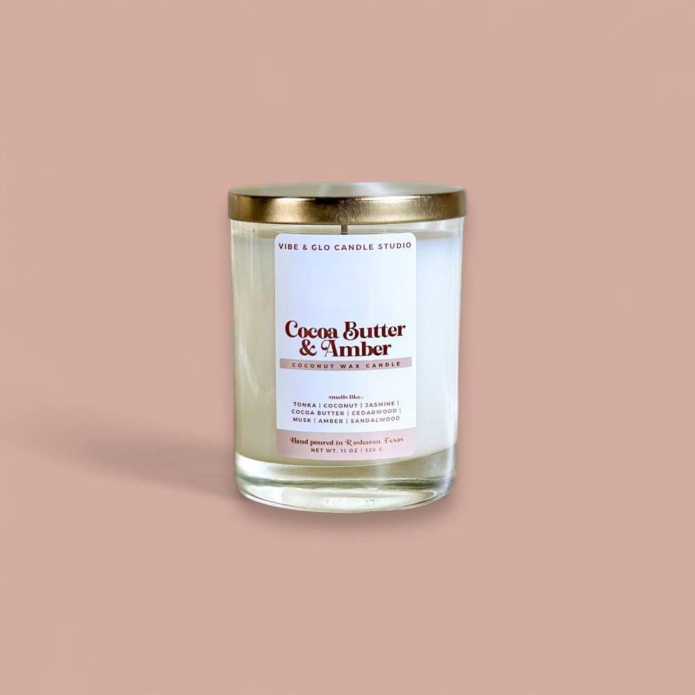 Cocoa Butter + Amber Candle - Coconut Wax | Tonka | Jasmine  | Sandalwood Scent