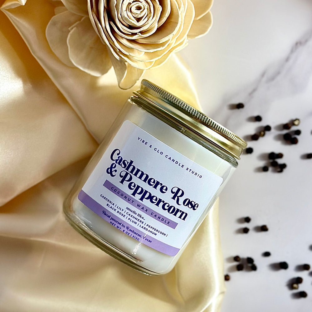 
                  
                    Cashmere Rose + Peppercorn Candle - Coconut Wax | Black Rose | Plum and Peppercorn Notes
                  
                