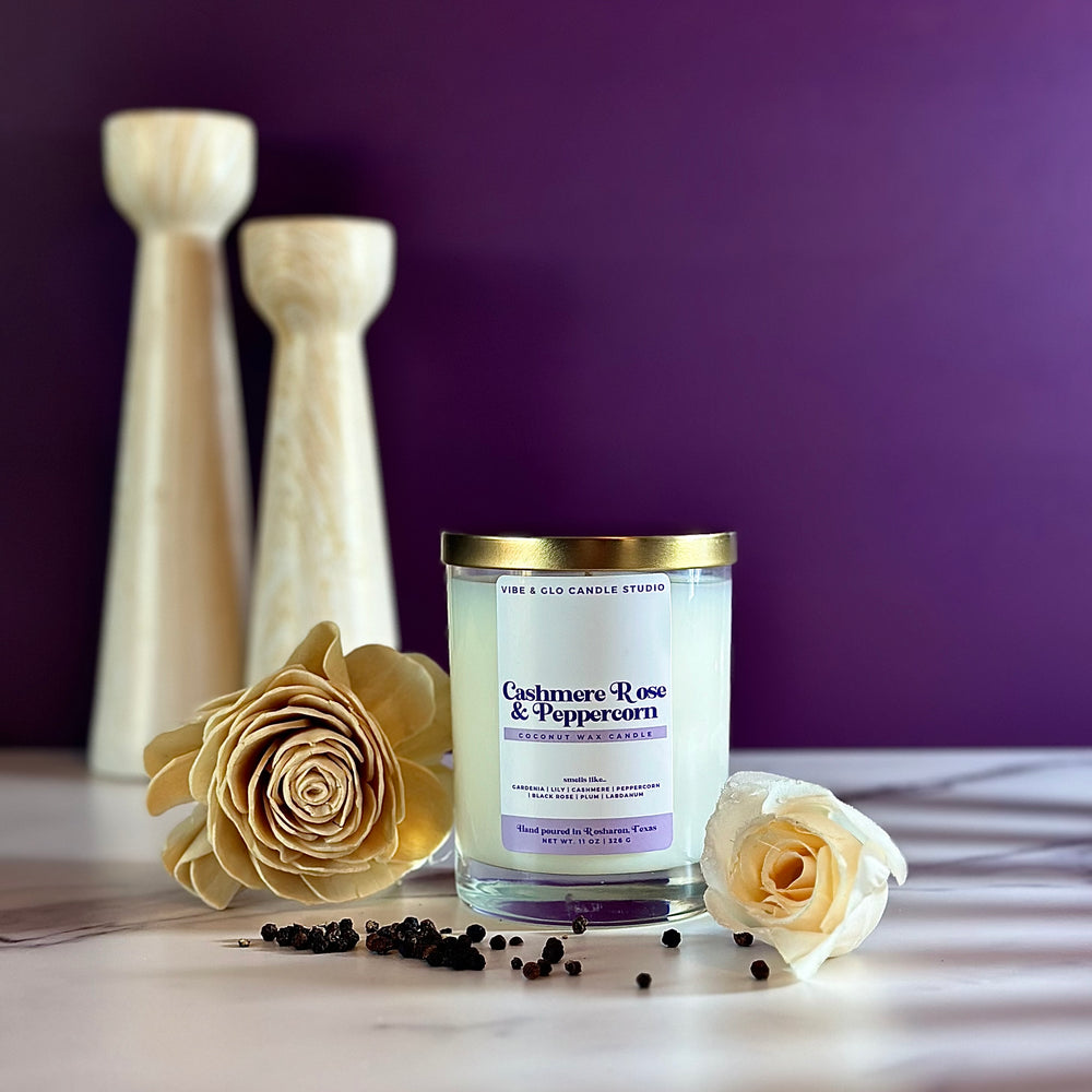 
                  
                    Cashmere Rose + Peppercorn Candle - Coconut Wax | Black Rose | Plum and Peppercorn Notes
                  
                