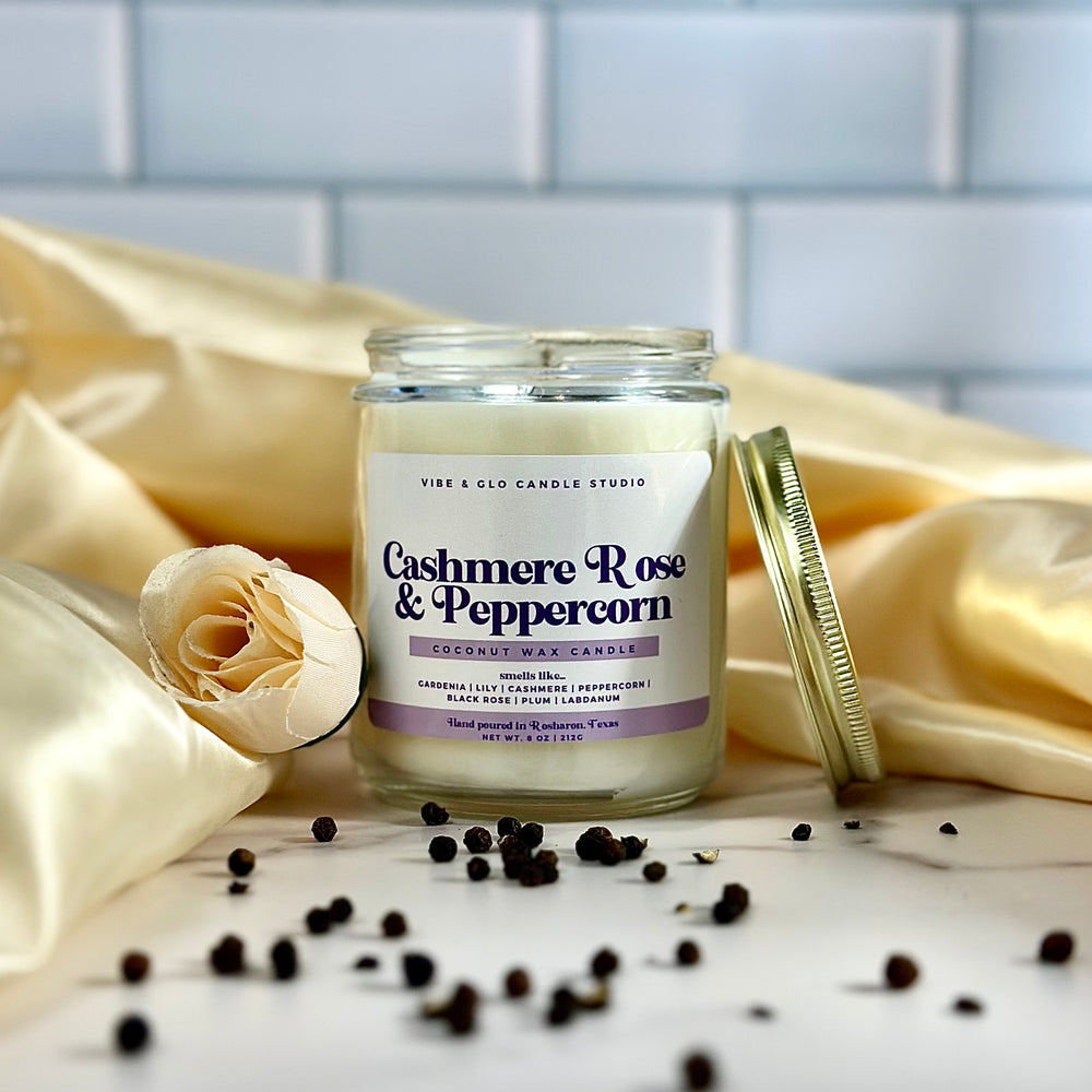 
                  
                    Cashmere Rose + Peppercorn Candle - Coconut Wax | Black Rose | Plum and Peppercorn Notes
                  
                