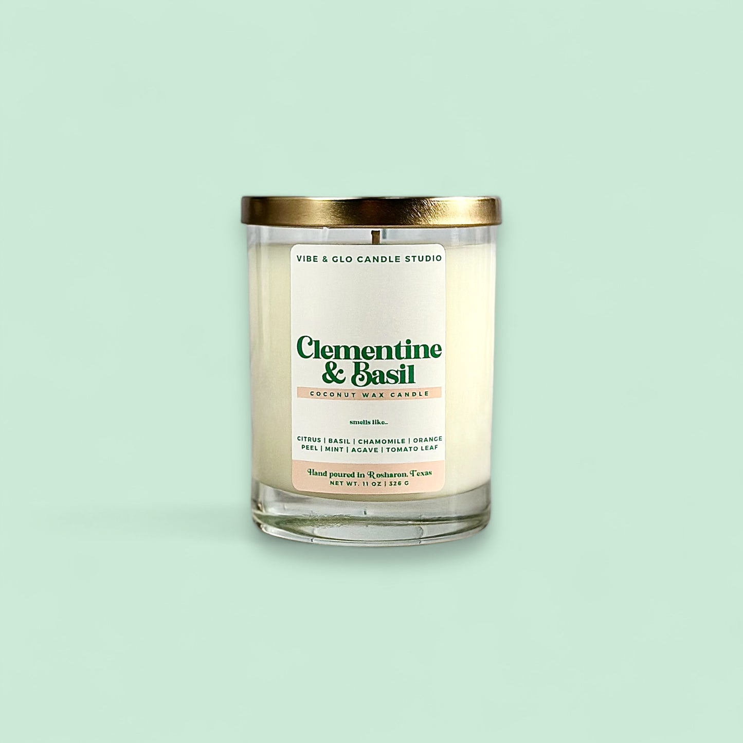 Clementine + Basil Candle - Coconut Wax | Citrus | Basil | Chamomile Scent