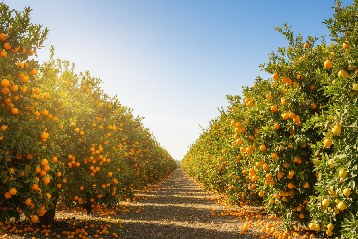 a citrus grove; bright and sunny