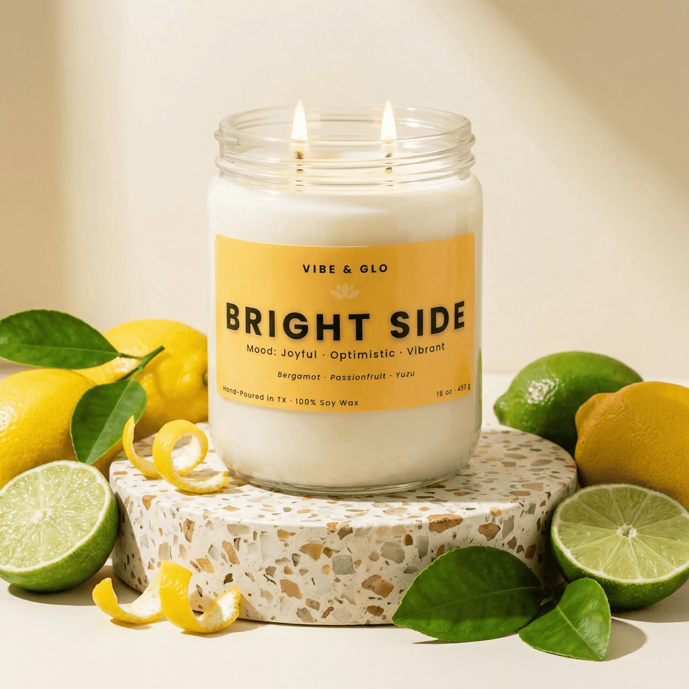 Bright Side – Double Wick Bergamot & Yuzu Soy Candle | 16 oz - Vibe & Glo Candle Studio