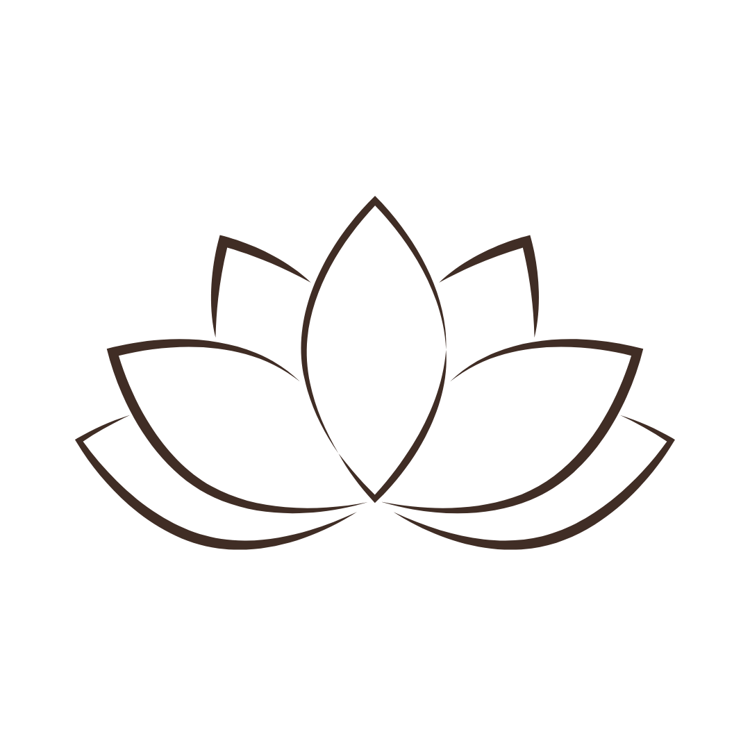 Minimalist brown lotus flower icon on transparent background, symbolizing peace, mindfulness, and natural beauty.