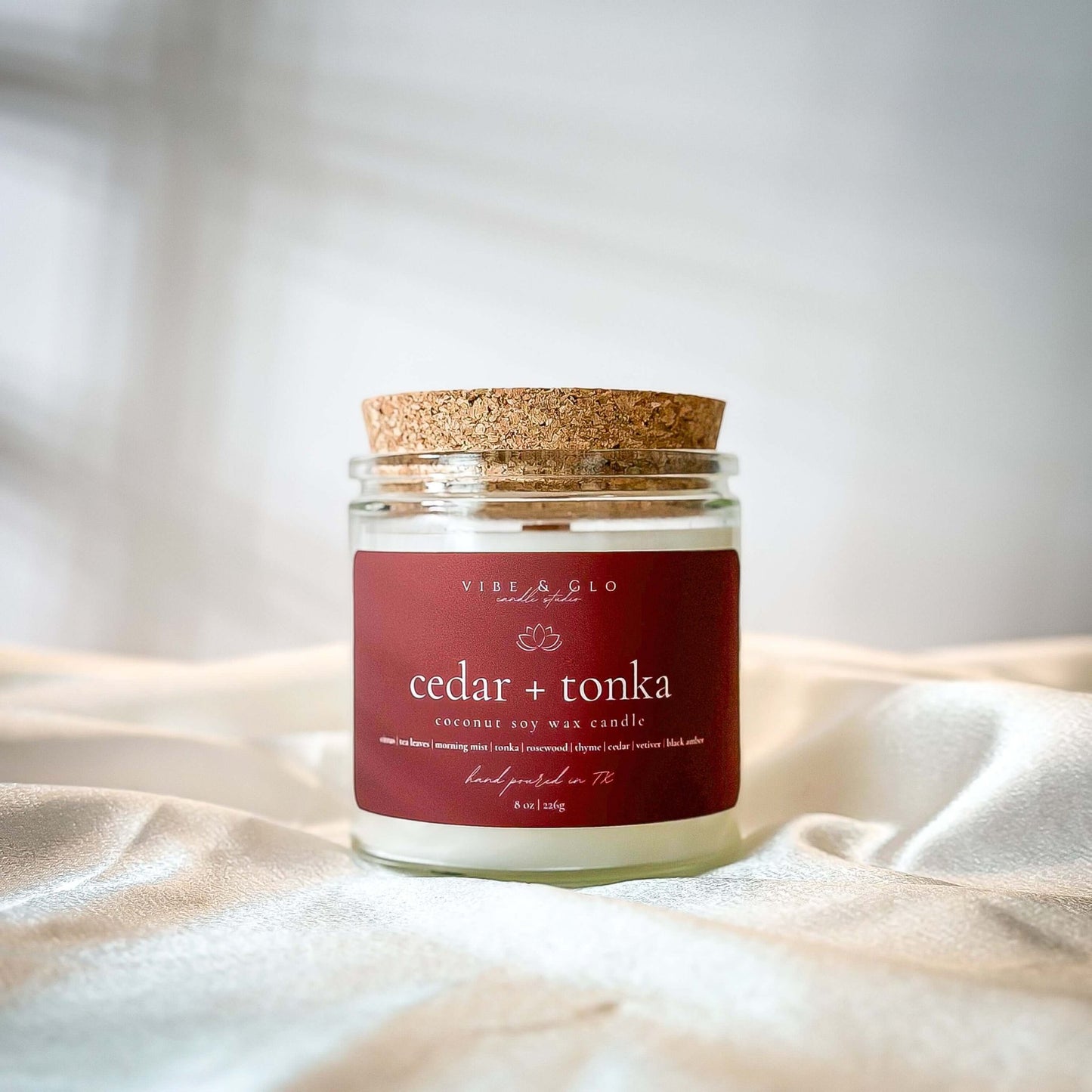 Cedar + Tonka Coconut Soy Candle | 8 oz - Vibe & Glo Candle Studio