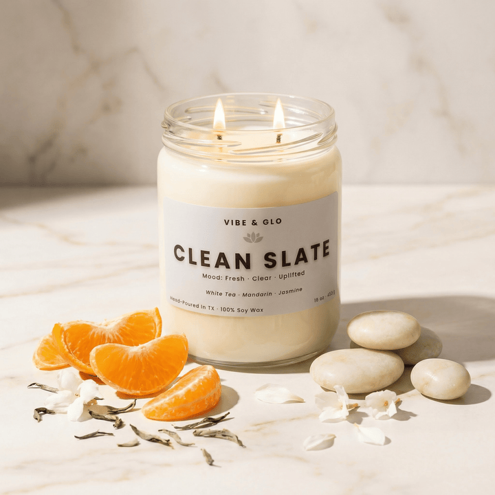 Clean Slate – Double Wick White Tea & Jasmine Soy Candle | 16 oz - Vibe & Glo Candle Studio