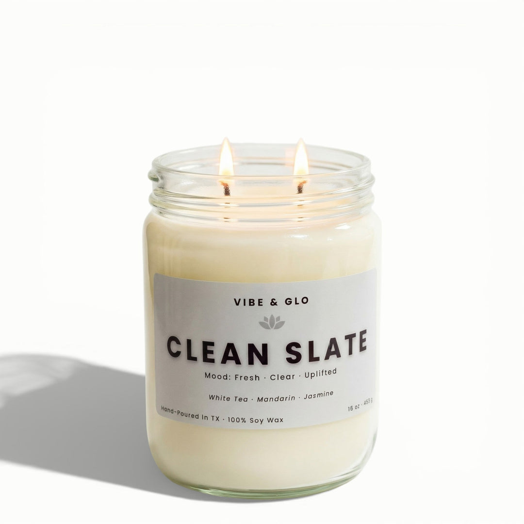 Clean Slate – Double Wick White Tea & Jasmine Soy Candle | 16 oz - Vibe & Glo Candle Studio