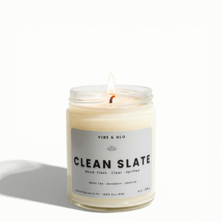 Clean Slate – White Tea & Jasmine Soy Candle - Vibe & Glo Candle Studio