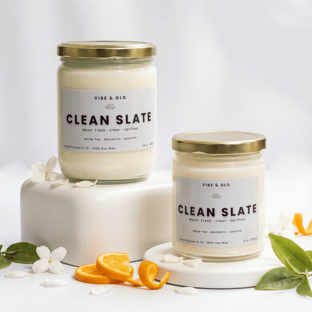 Clean Slate – White Tea & Jasmine Soy Candle - Vibe & Glo Candle Studio