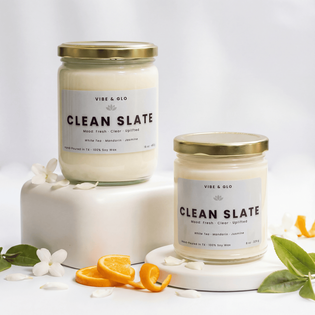 Clean Slate – White Tea & Jasmine Soy Candle - Vibe & Glo Candle Studio