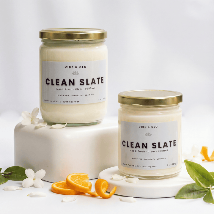 Clean Slate – White Tea & Jasmine Soy Candle - Vibe & Glo Candle Studio