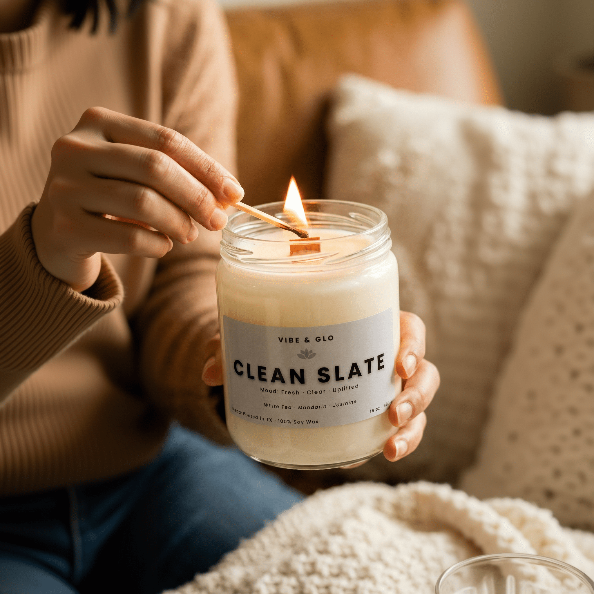 Clean Slate – White Tea & Jasmine Soy Candle - Vibe & Glo Candle Studio