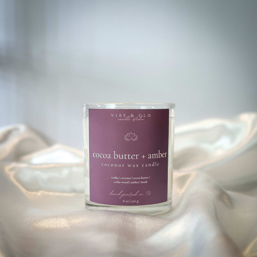 
                  
                    Cocoa Butter + Amber Coconut Soy Candle - Vibe & Glo Candle Studio
                  
                