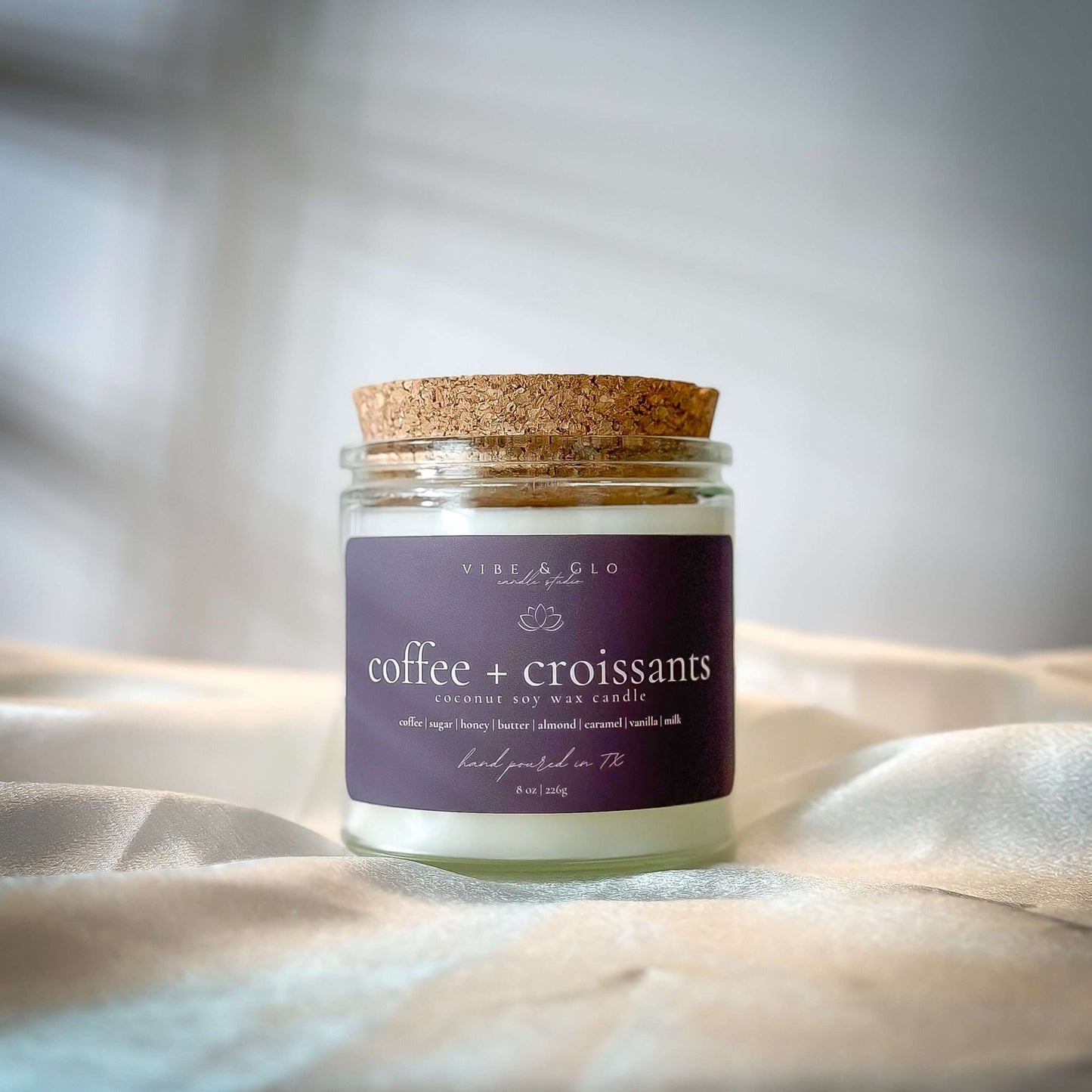 Coffee + Croissants Coconut Soy Candle | 8 oz - Vibe & Glo Candle Studio