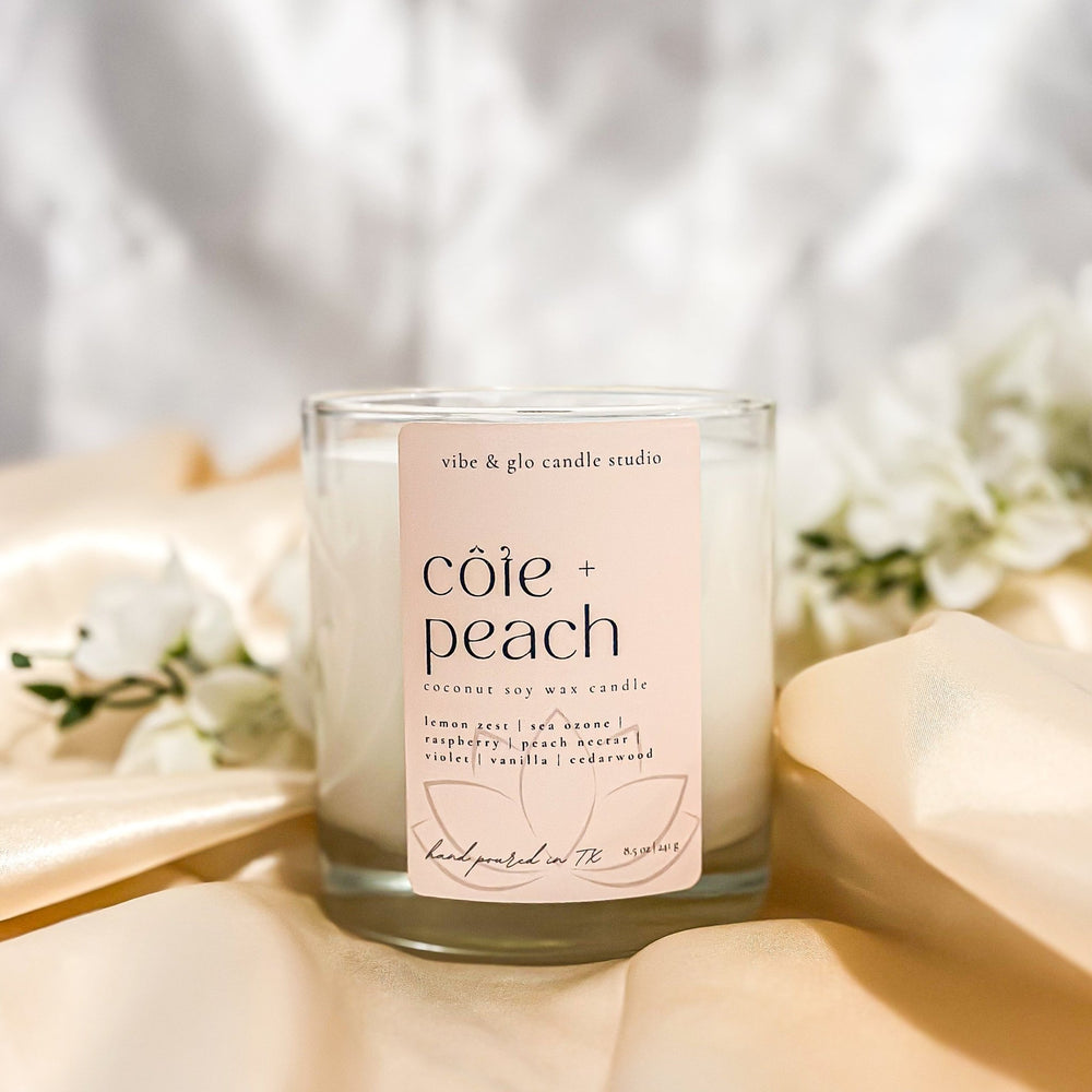 
                  
                    Côte + Peach Coconut Soy Candle - Vibe & Glo Candle Studio
                  
                