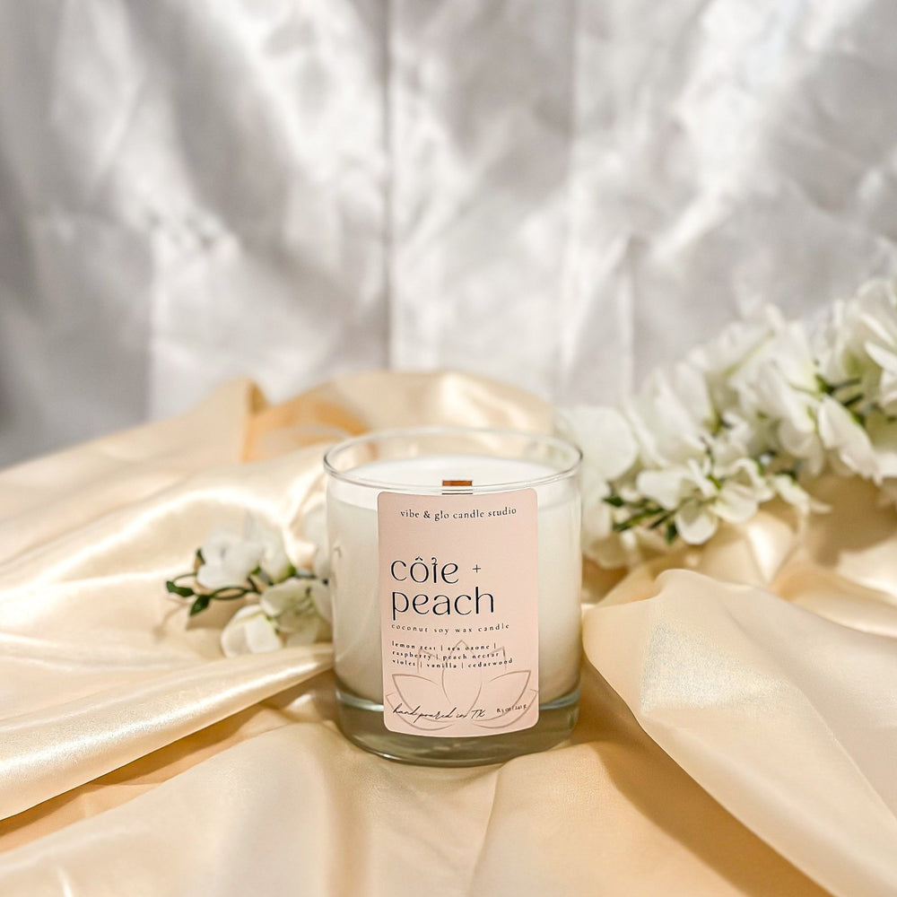 
                  
                    Côte + Peach Coconut Soy Candle - Vibe & Glo Candle Studio
                  
                