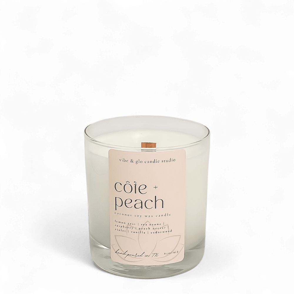 
                  
                    Côte + Peach Coconut Soy Candle - Vibe & Glo Candle Studio
                  
                
