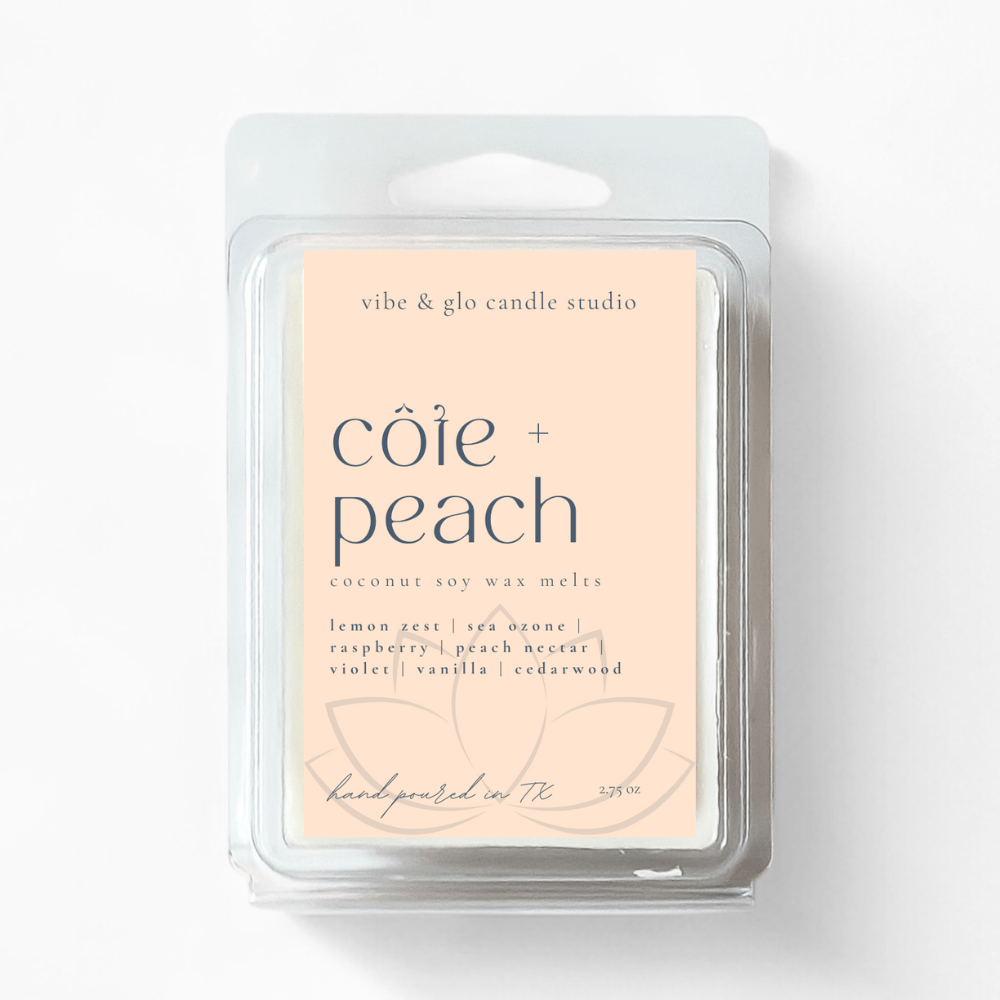 Côte + Peach Wax Melts – Fruity, Floral, Coastal Vibes - Vibe & Glo Candle Studio
