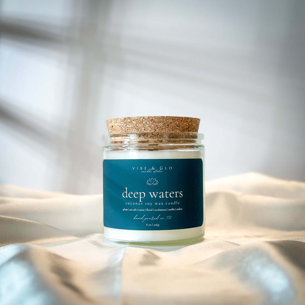 Deep Waters Coconut Soy Candle | 8 oz - Vibe & Glo Candle Studio