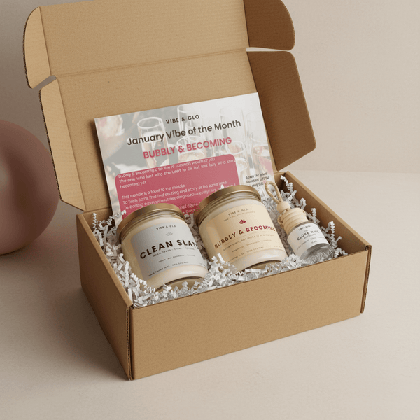 Double Glo – Monthly Candle Subscription Box (2 Full - Size Soy Candles + Car Diffuser) - Vibe & Glo Candle Studio