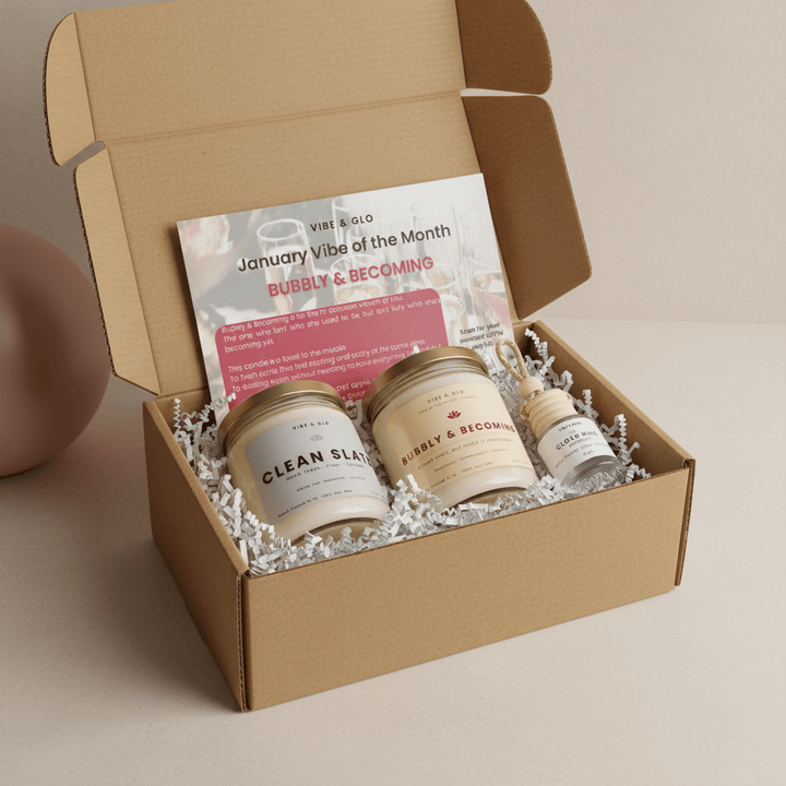 Double Glo – Monthly Candle Subscription Box (2 Full - Size Soy Candles + Car Diffuser) - Vibe & Glo Candle Studio