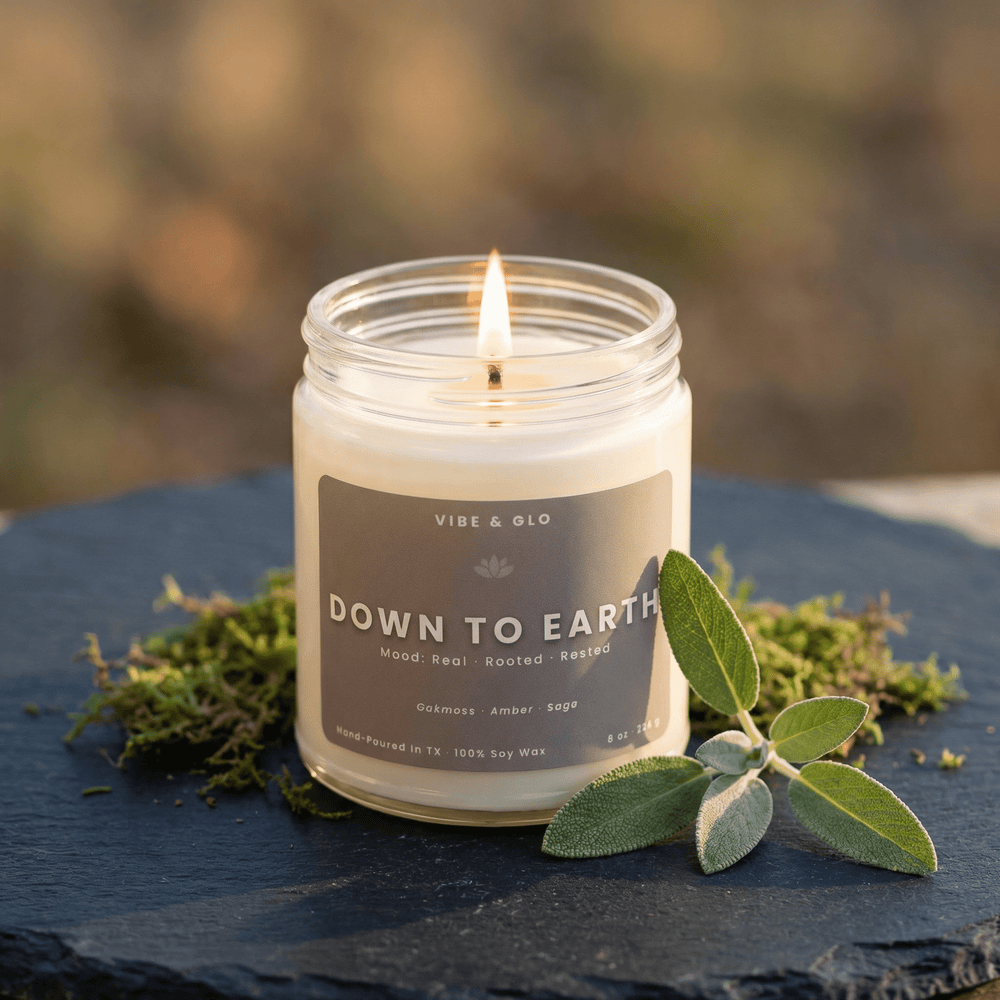 Down to Earth – Oakmoss & Sage Soy Candle - Vibe & Glo Candle Studio