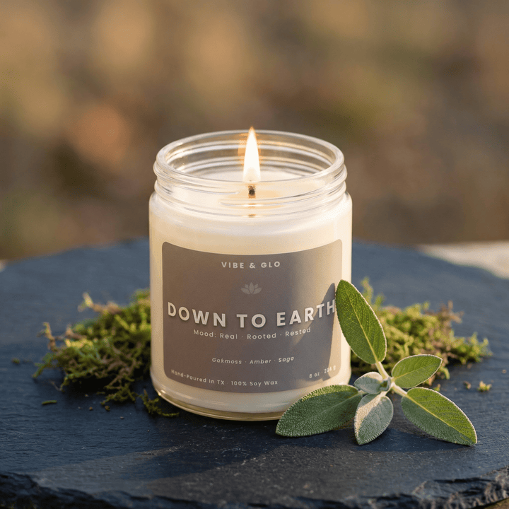 Down to Earth – Oakmoss & Sage Soy Candle - Vibe & Glo Candle Studio