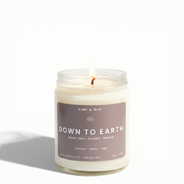 Down to Earth – Oakmoss & Sage Soy Candle - Vibe & Glo Candle Studio