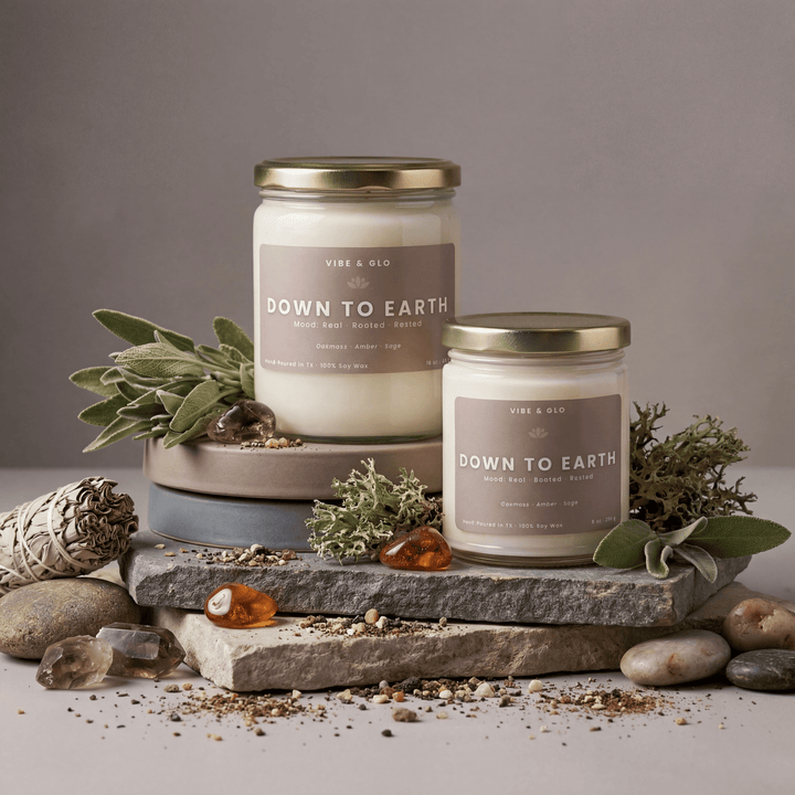 Down to Earth – Oakmoss & Sage Soy Candle - Vibe & Glo Candle Studio