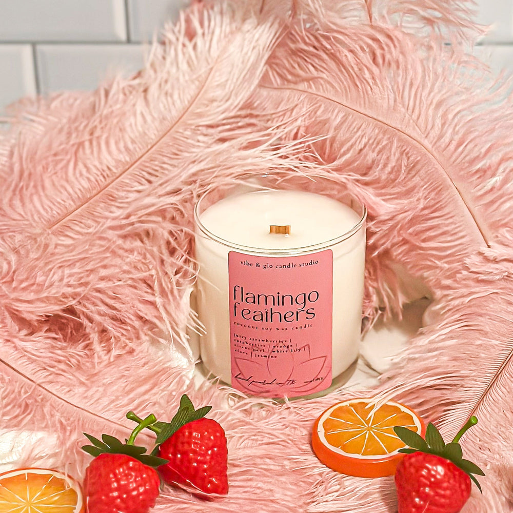 
                  
                    Flamingo Feathers Coconut Soy Candle - Vibe & Glo Candle Studio
                  
                