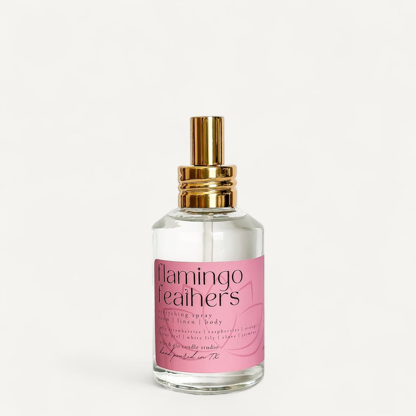 Flamingo Feathers Room + Linen Spray | Fruity + Floral Body - Safe Mist - Vibe & Glo Candle Studio