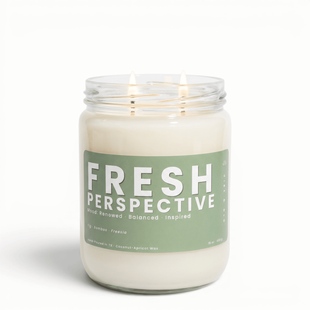 Fresh Perspective 2 wick candle with bamboo and freesia in glass jar, clean coconut apricot wax candle for a fresh airy home scent