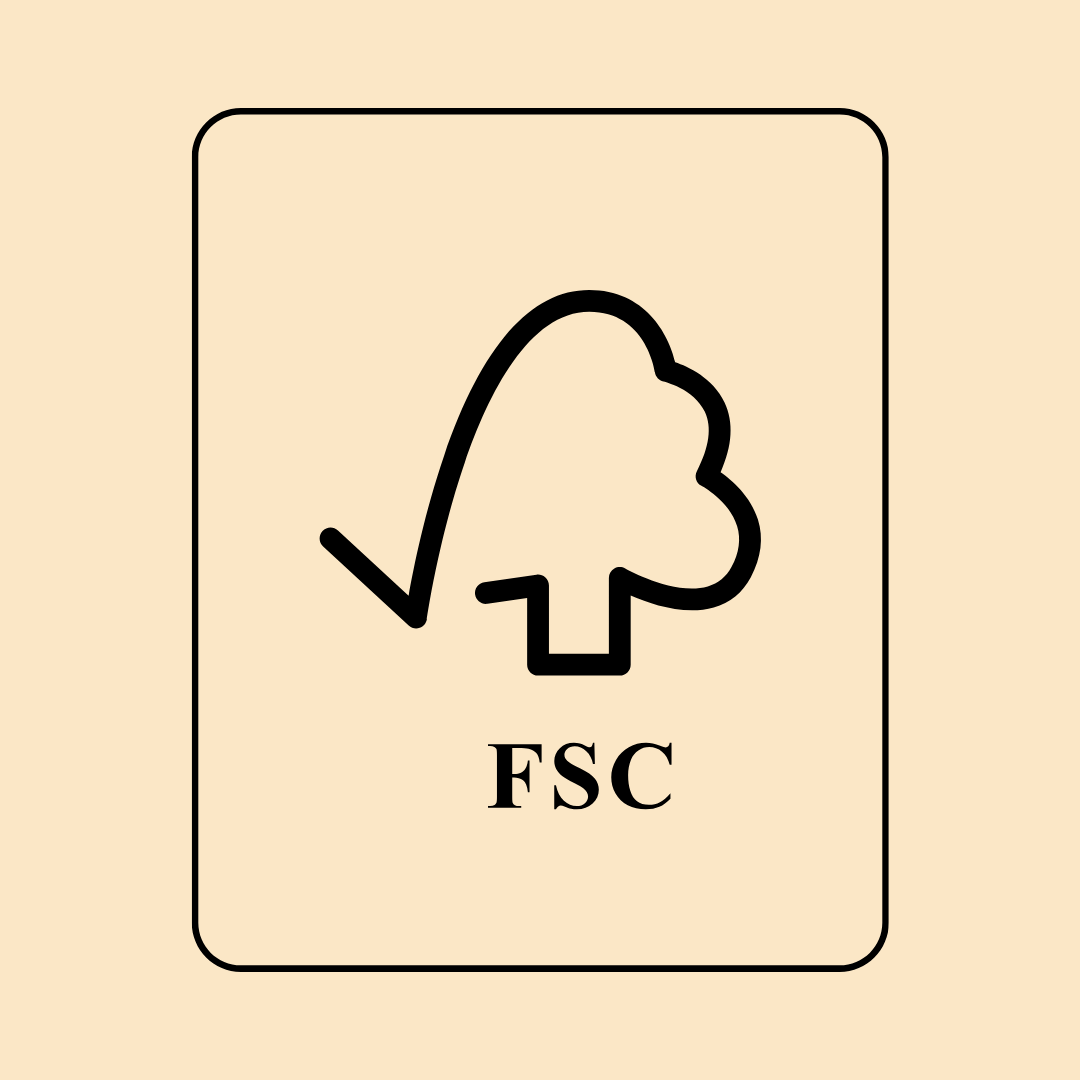 FSC certification icon showing a stylized tree with a checkmark, representing responsibly sourced and sustainably managed materials.