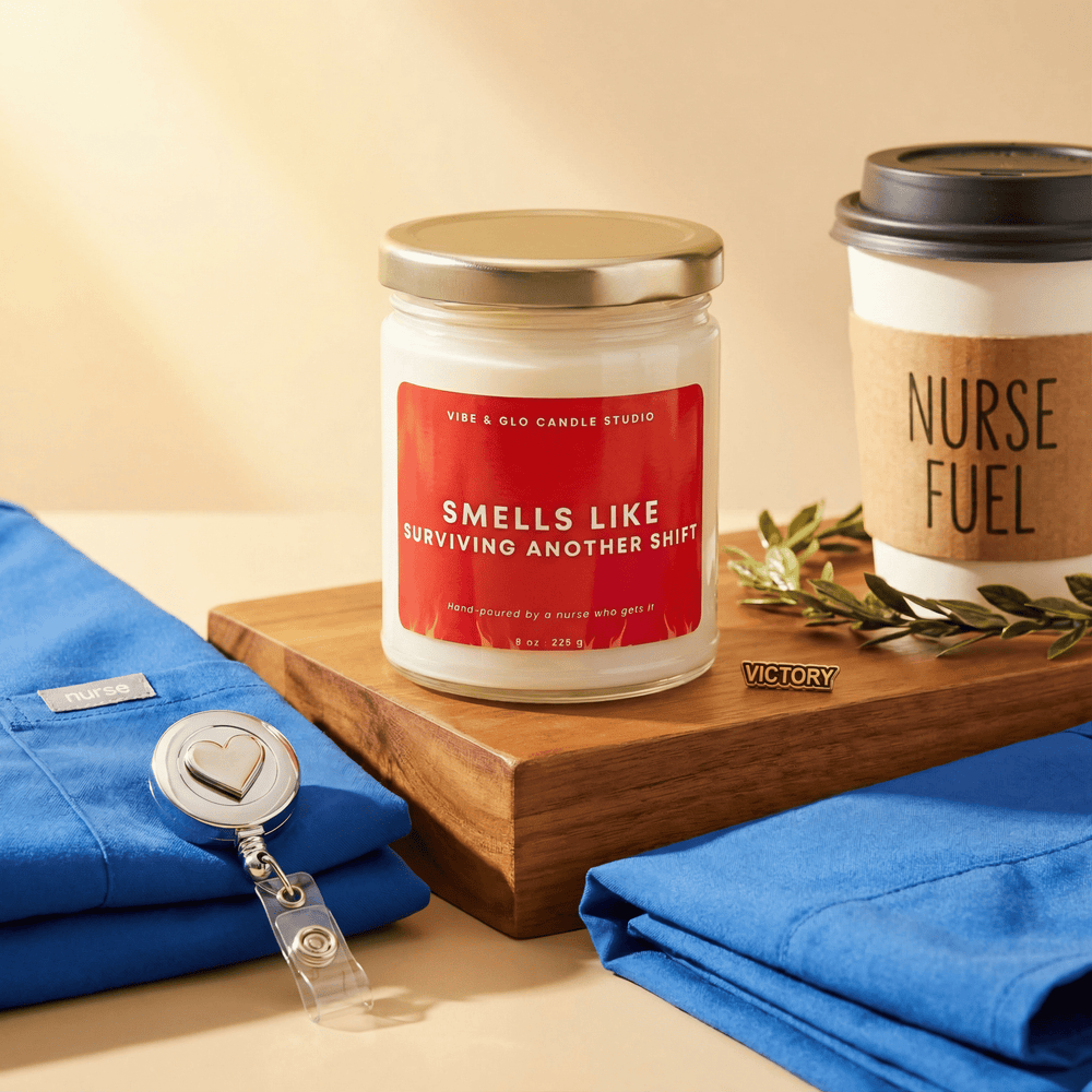 Funny Nurse Gift - Smells Like Surviving Another Shift Soy Candle - Vibe & Glo Candle Studio