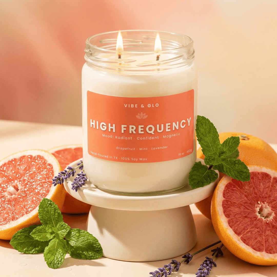 High Frequency – Double Wick Grapefruit & Mint Soy Candle | 16 oz - Vibe & Glo Candle Studio
