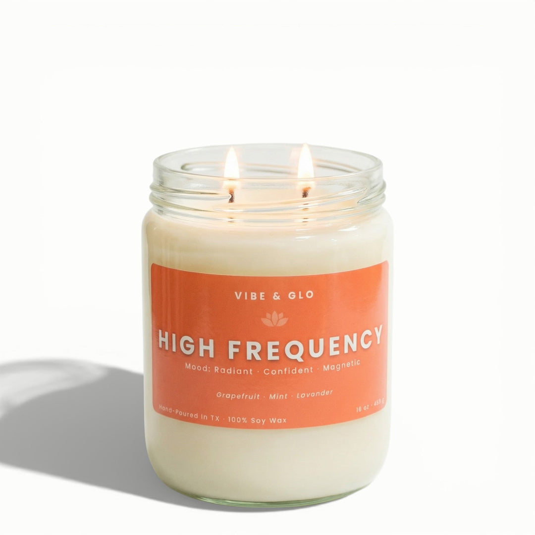 High Frequency – Double Wick Grapefruit & Mint Soy Candle | 16 oz - Vibe & Glo Candle Studio