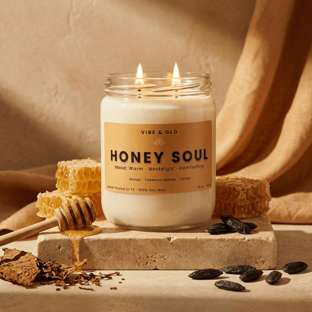 Honey Soul – Double Wick Honey, Tobacco & Tonka Soy Candle | 16 oz - Vibe & Glo Candle Studio