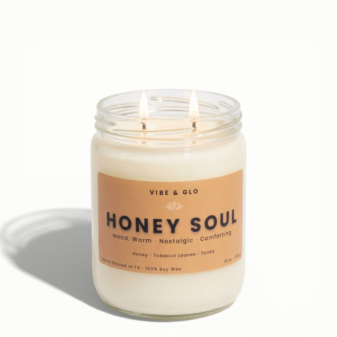 Honey Soul – Double Wick Honey, Tobacco & Tonka Soy Candle | 16 oz - Vibe & Glo Candle Studio