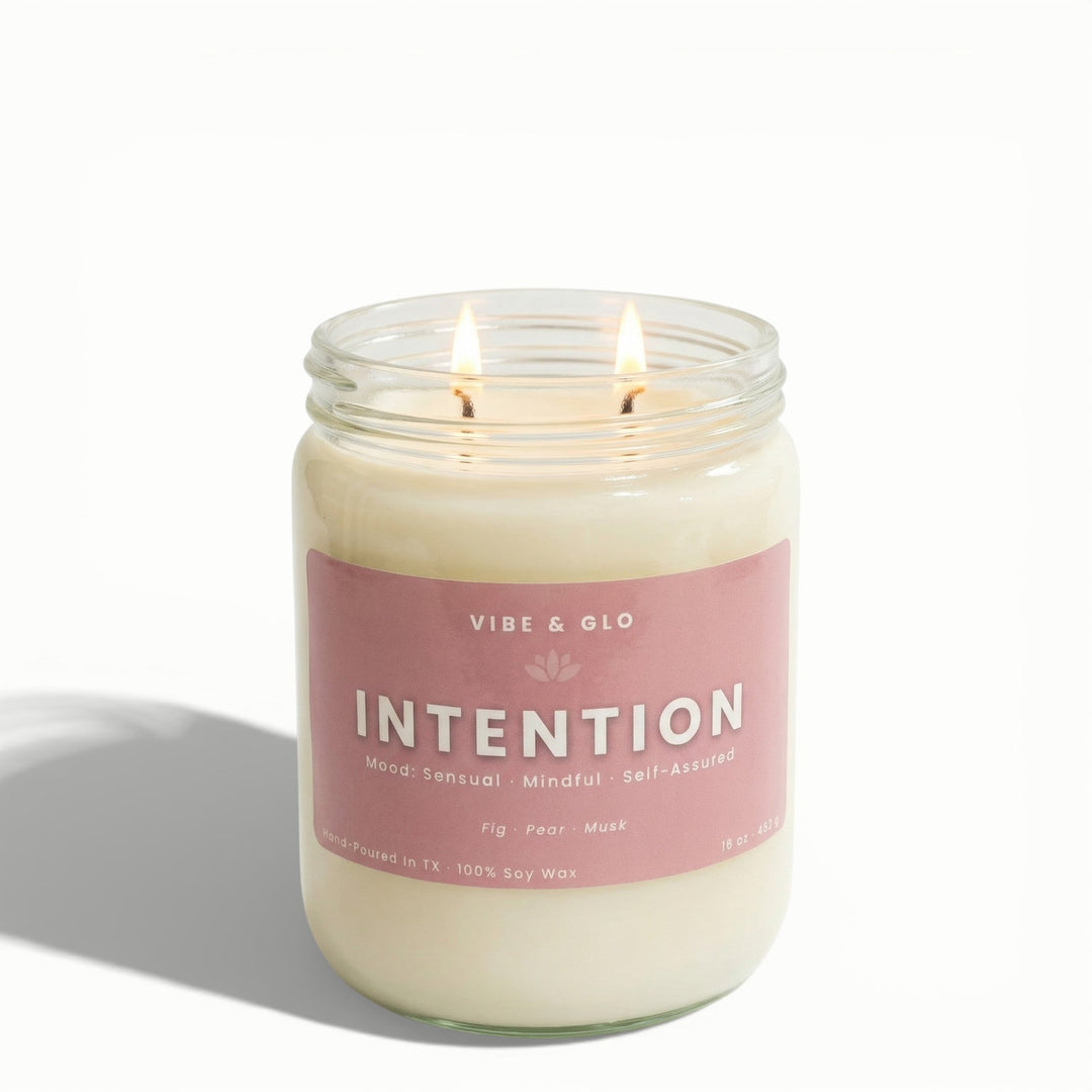 Intention – Double Wick Fig & Pear Soy Candle | 16 oz - Vibe & Glo Candle Studio
