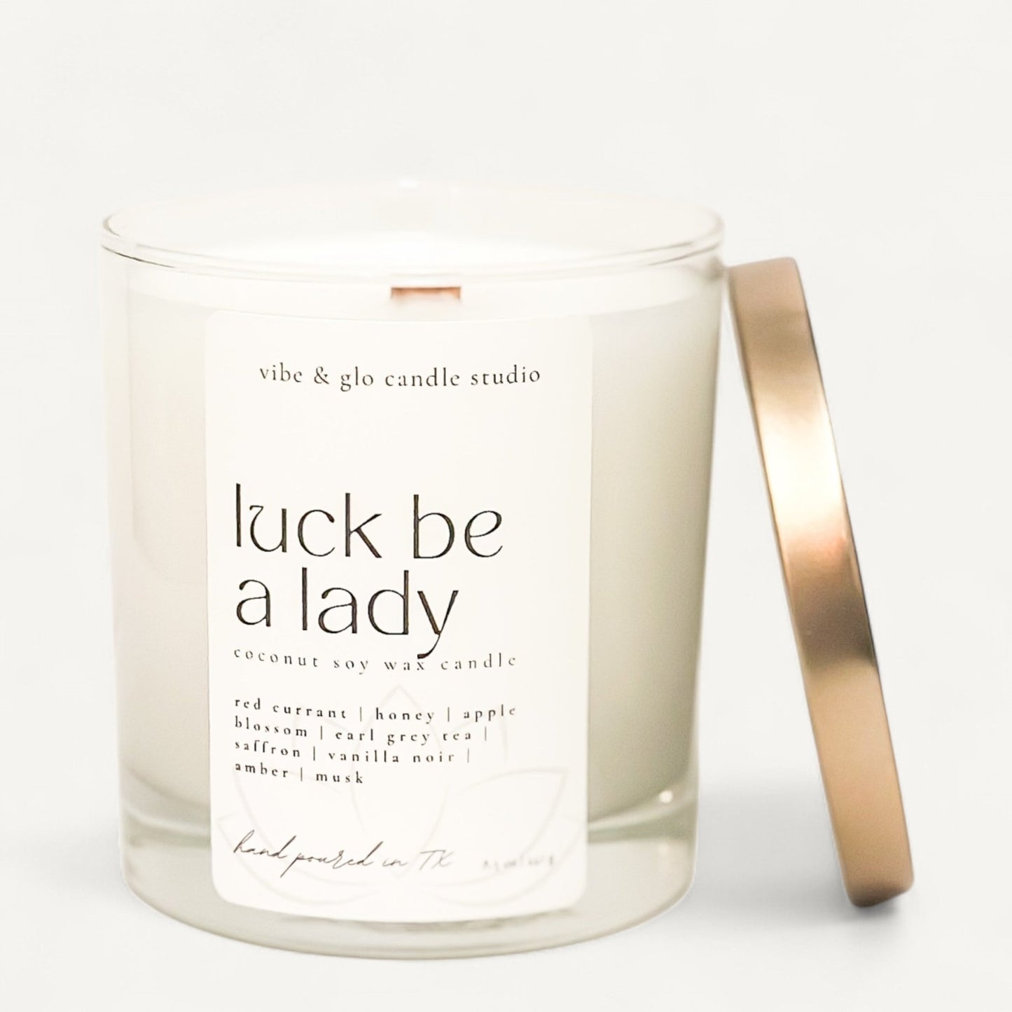 Luck Be a Lady Candle Wood Wick Candle - Vibe & Glo Candle Studio
