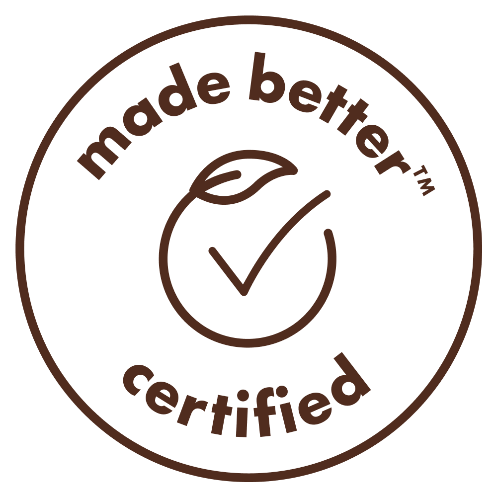 Logo for 'made better certified' with a checkmark and leaf symbol.