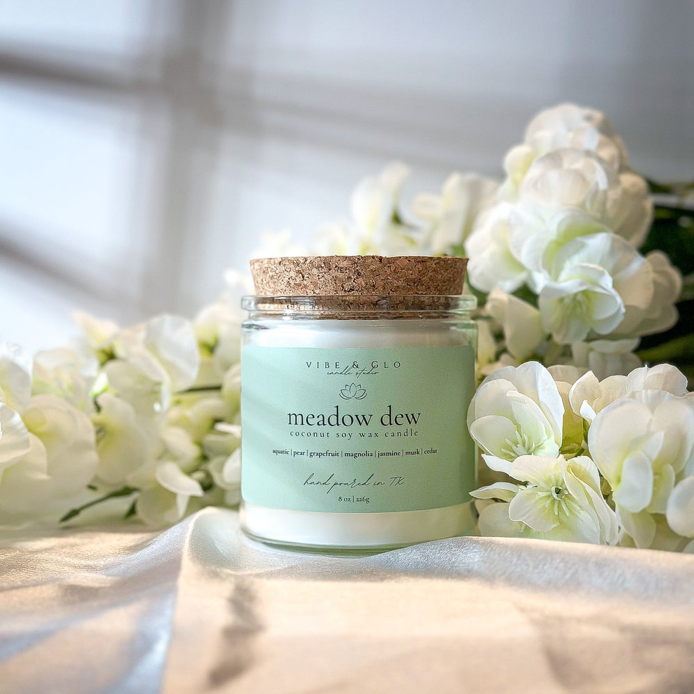 
                  
                    Meadow Dew Coconut Soy Candle | 8 oz - Vibe & Glo Candle Studio
                  
                