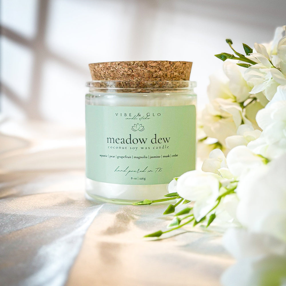 
                  
                    Meadow Dew Coconut Soy Candle | 8 oz - Vibe & Glo Candle Studio
                  
                