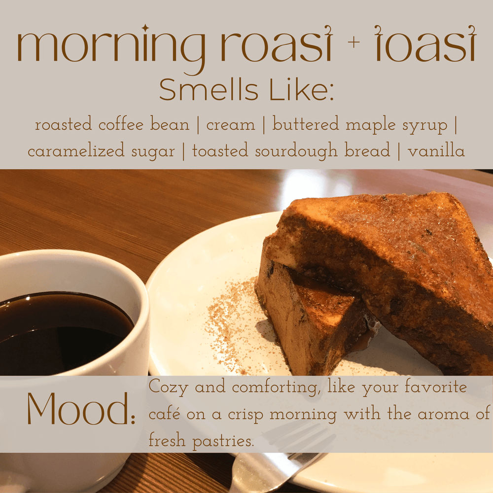 A cozy table scene featuring a cup of coffee and toasted bread, evoking morning comfort with the scent of fresh pastries.