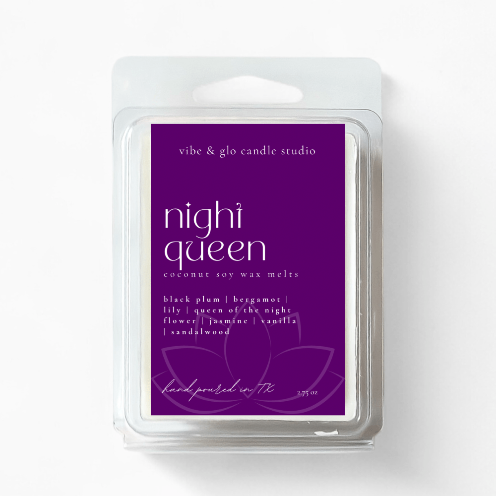Night Queen Wax Melts – Coconut Soy, Strong Scented, Floral & Woodsy - Vibe & Glo Candle Studio