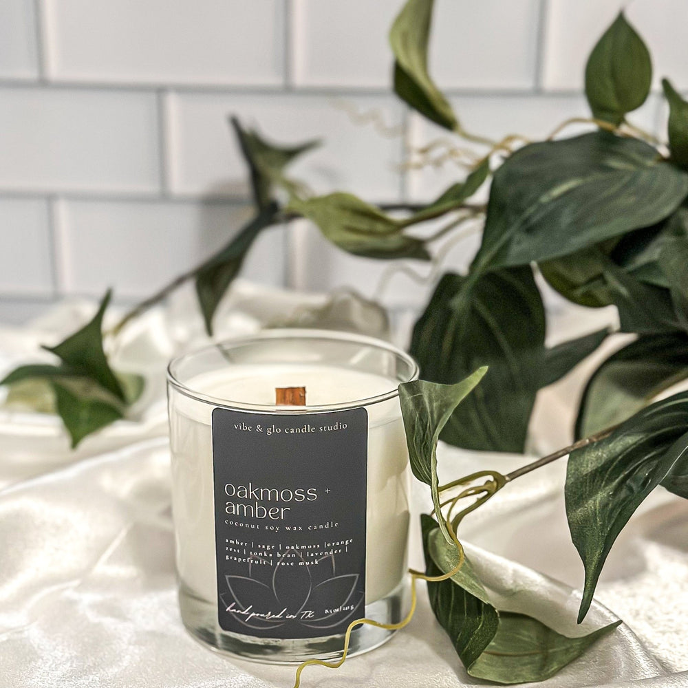 
                  
                    Oakmoss + Amber Coconut Soy Candle - Vibe & Glo Candle Studio
                  
                