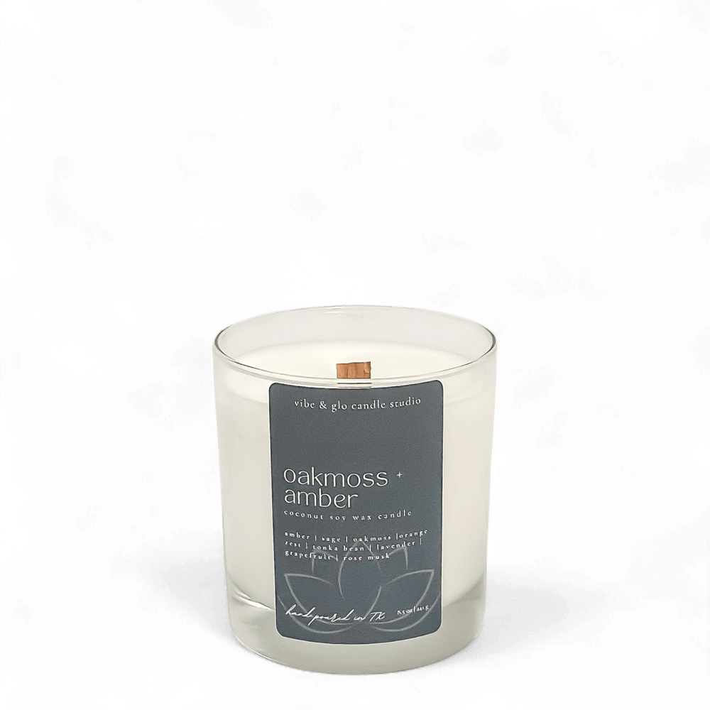 
                  
                    Oakmoss + Amber Coconut Soy Candle - Vibe & Glo Candle Studio
                  
                
