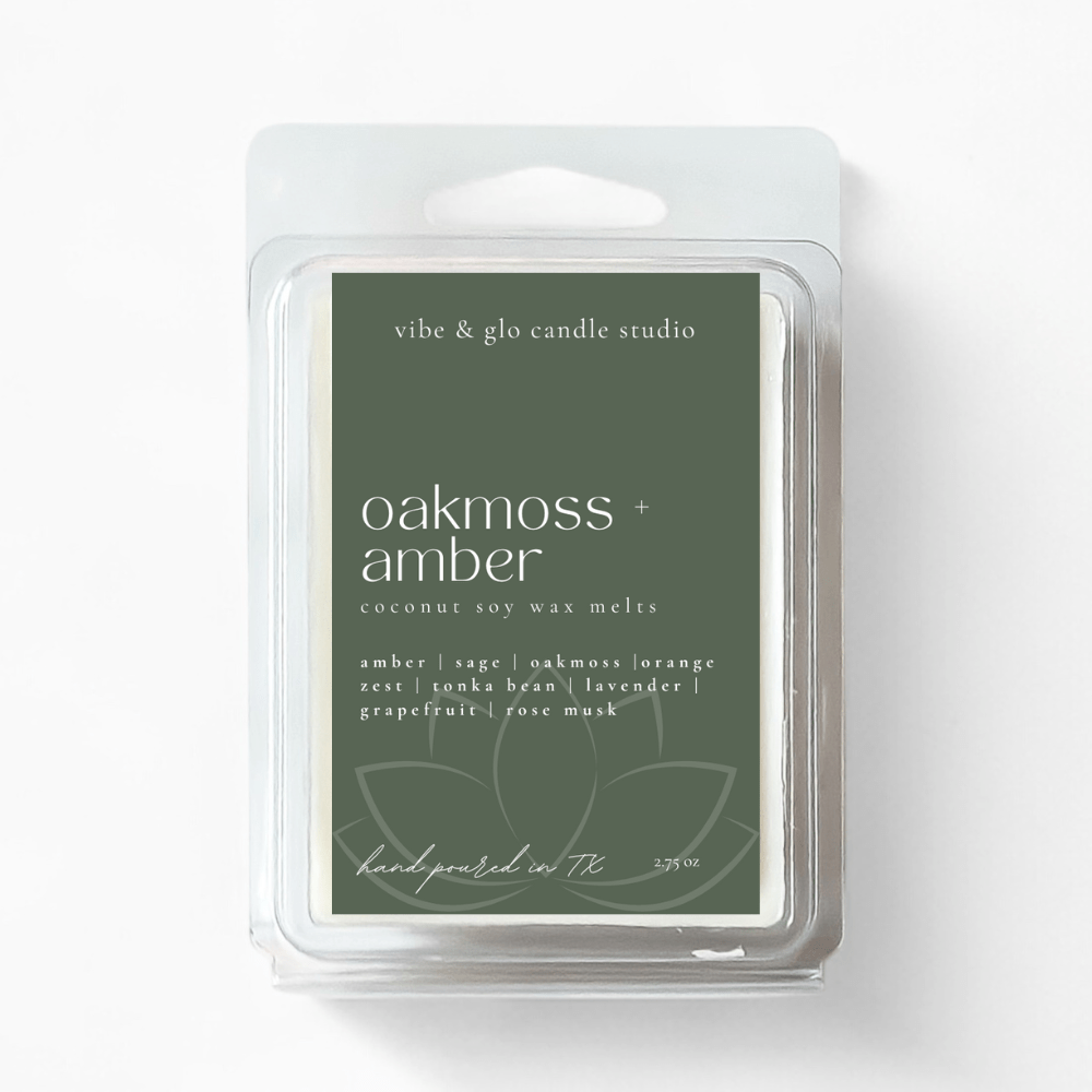Oakmoss + Amber Wax Melts – Woodsy & Earthy Scent - Vibe & Glo Candle Studio