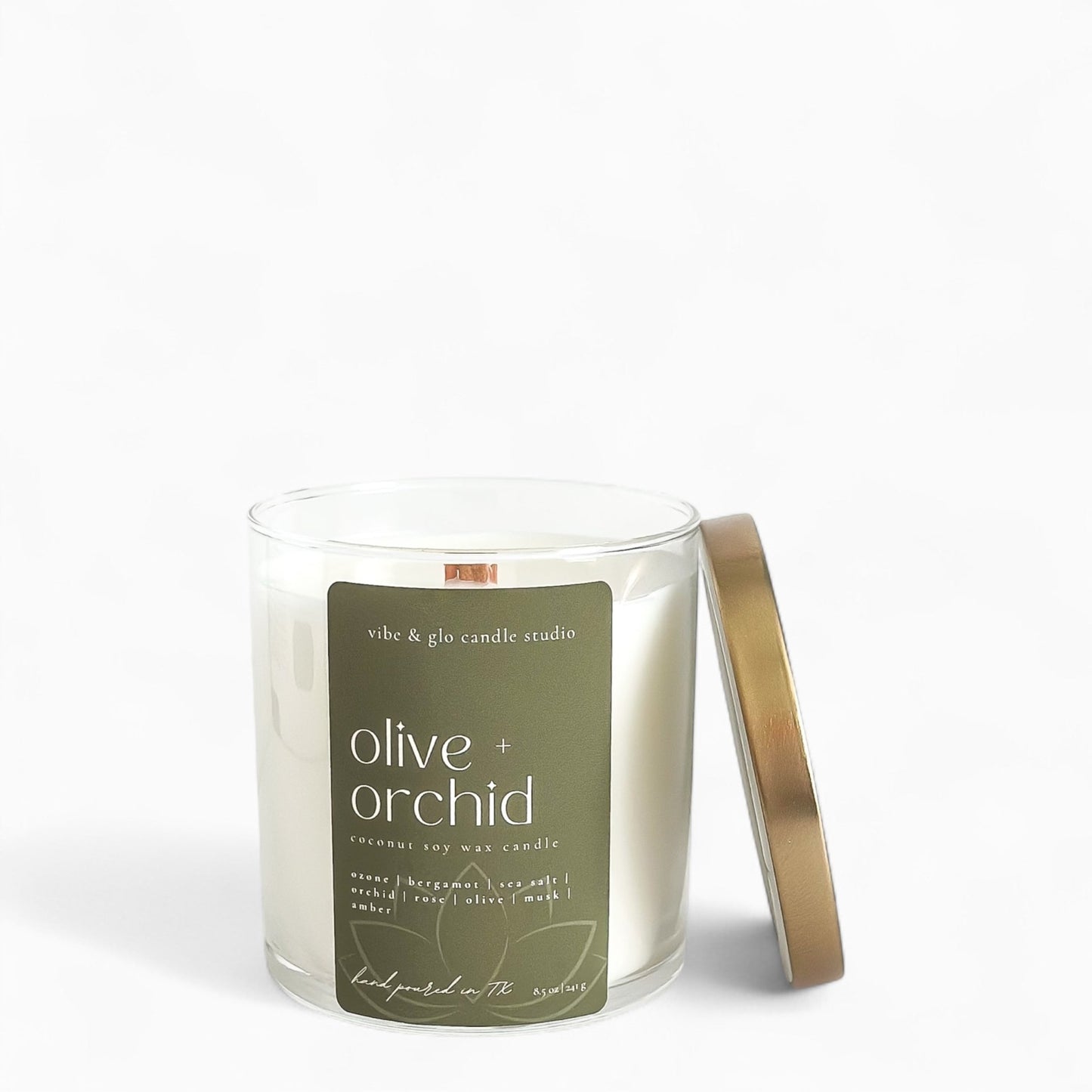 Olive + Orchid Coconut Soy Candle - Vibe & Glo Candle Studio